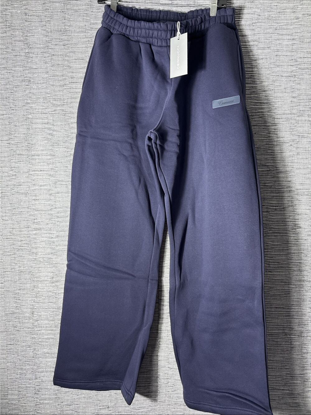 Cernucci Fleece Woven Tab Wide Leg Jogger, Blue, Large